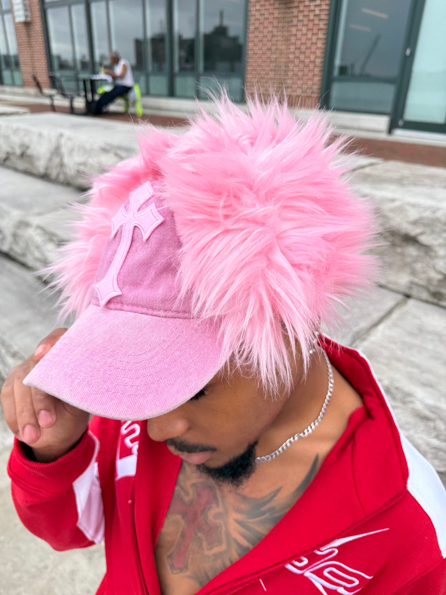 PINK PETAL FUR TRUCKER HAT