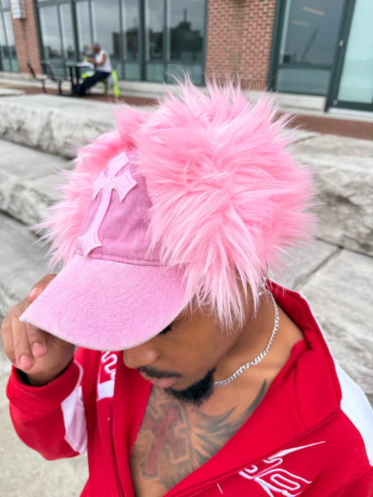 PINK PETAL FUR TRUCKER HAT